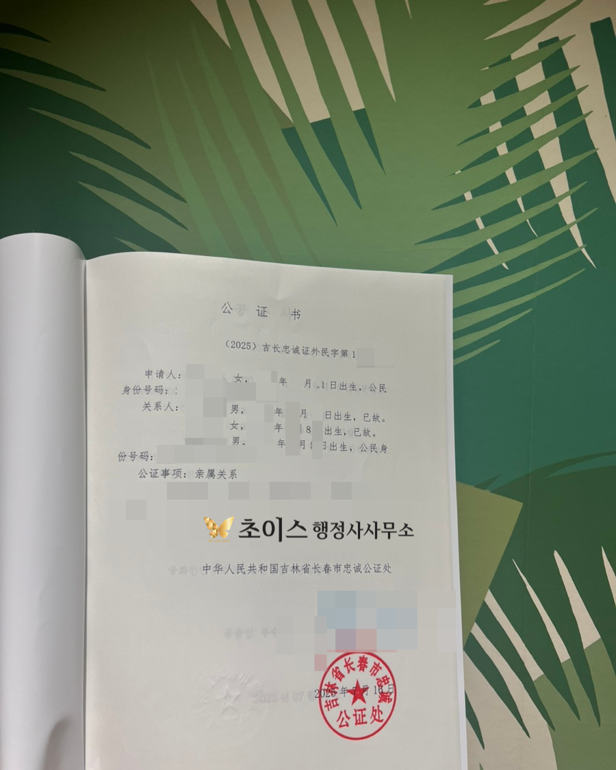 중국 3대친속공증 H2 F4 변경 사례 5